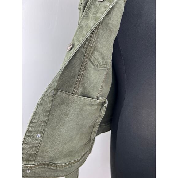 ZARA Olive Green Long Sleeve Button-Down Collared Patch Pocket Jacket Size M - Picture 5 of 8